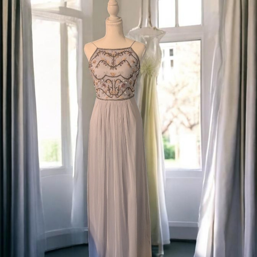 Adrianna Papell White Beaded Prom Dress